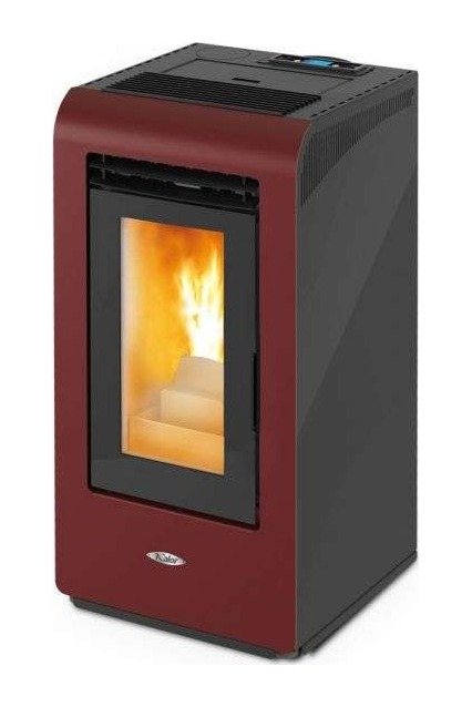 Poêle à pellets Kalor Cayenne bordeaux, flamme allumée
